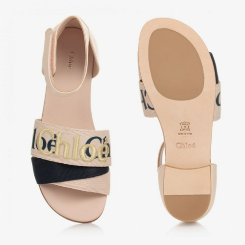 22SS Chloé  Pink Leather Logo Sandals