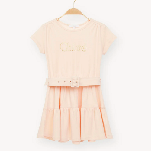 22SS Chloé Teen Pink Cotton Logo Dress